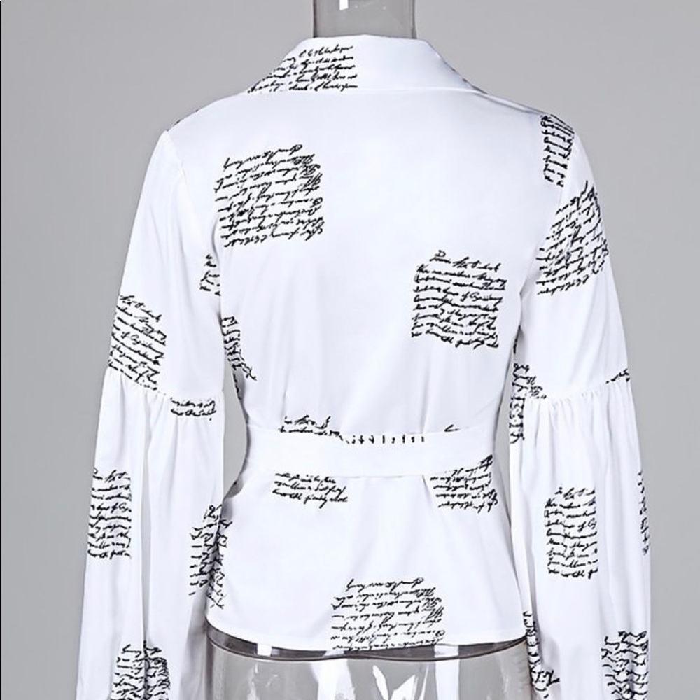 Lantern Sleeve Buttoned Wrap Printed Blouse